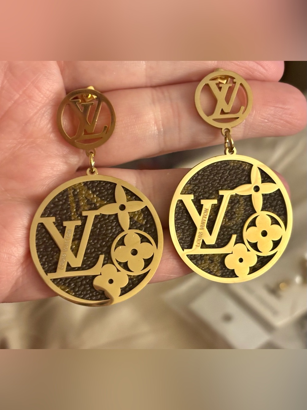 Brand New Fashion Gold and Brown Monogram Drop Earrings